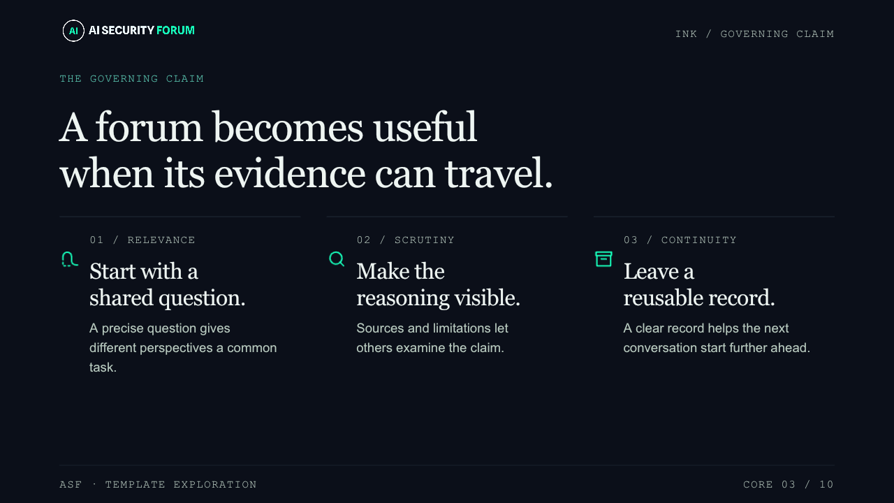 Ink template, slide 3: argument layout with example content