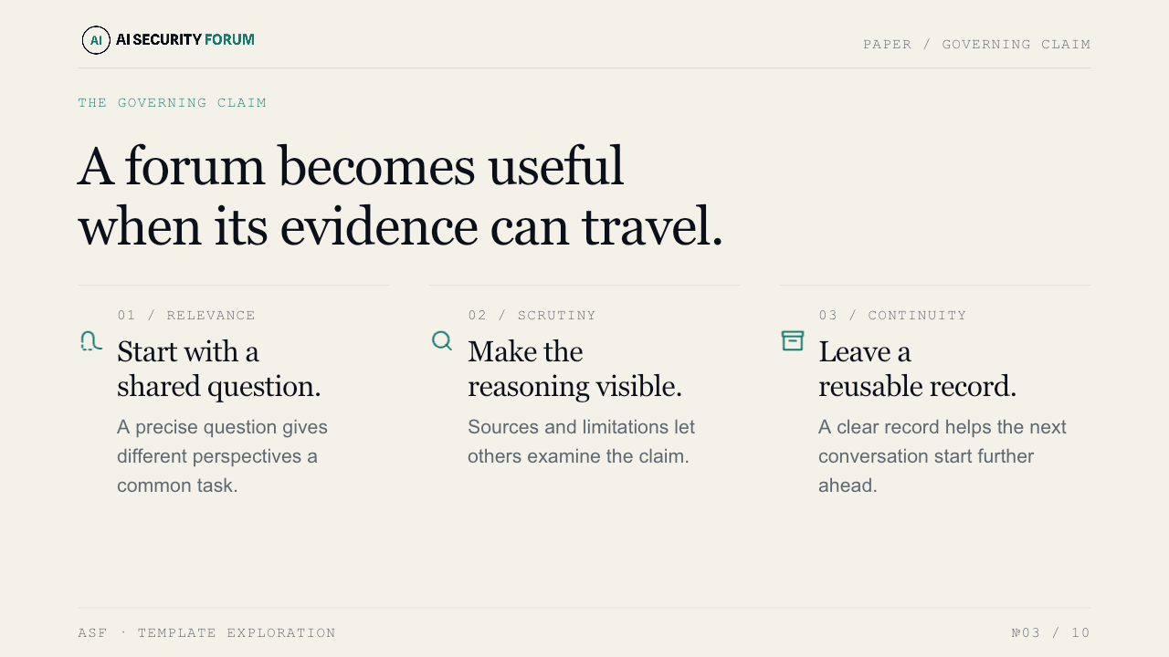 Paper template, slide 3: argument layout with example content
